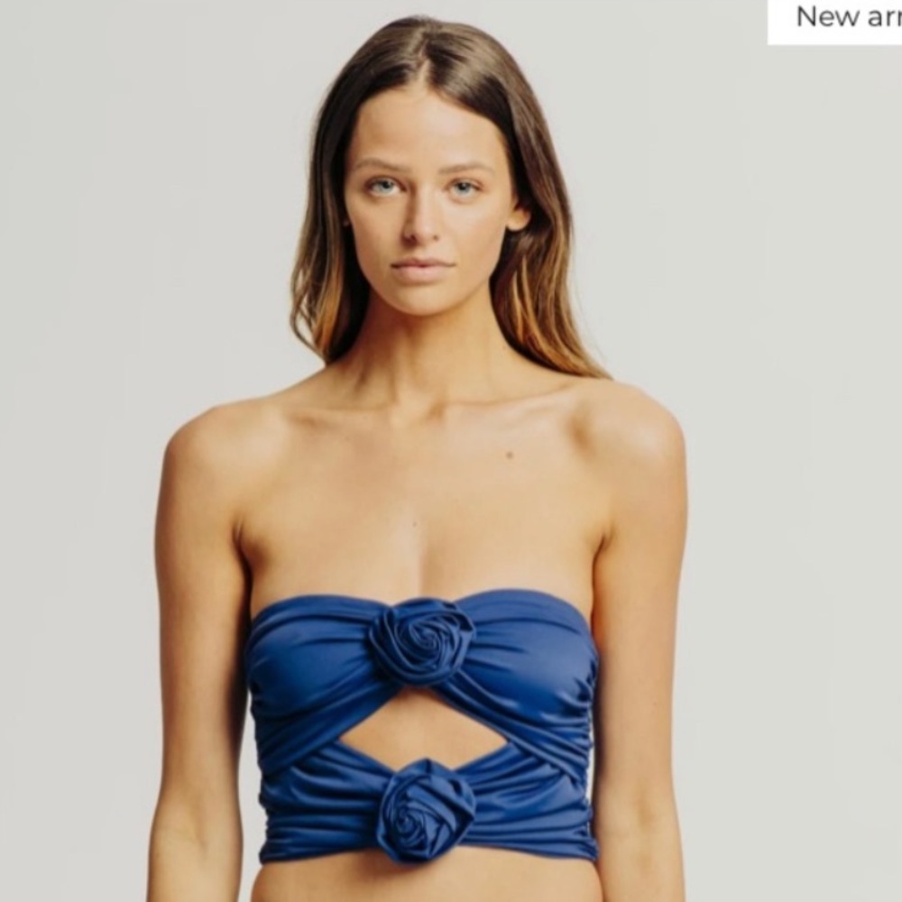 Torn by Ronny Kobo Selena Navy Strapless Crop Top